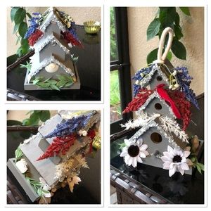 NWT Vintage custom handmade patriotic with Cardinal real wood birdhouse.